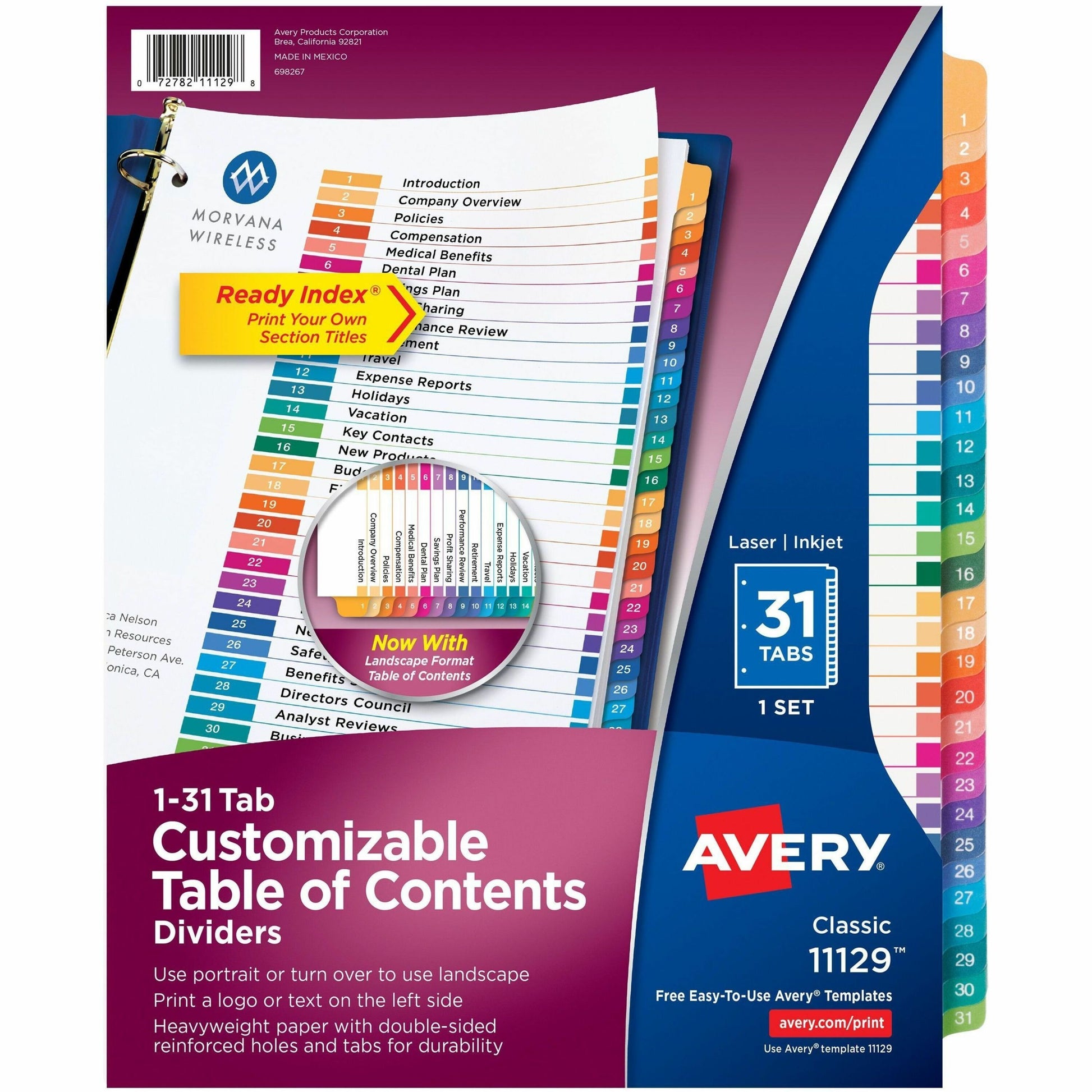 Avery® Ready Index® Table of Content Dividers for Laser and Inkjet Printers, 1-31