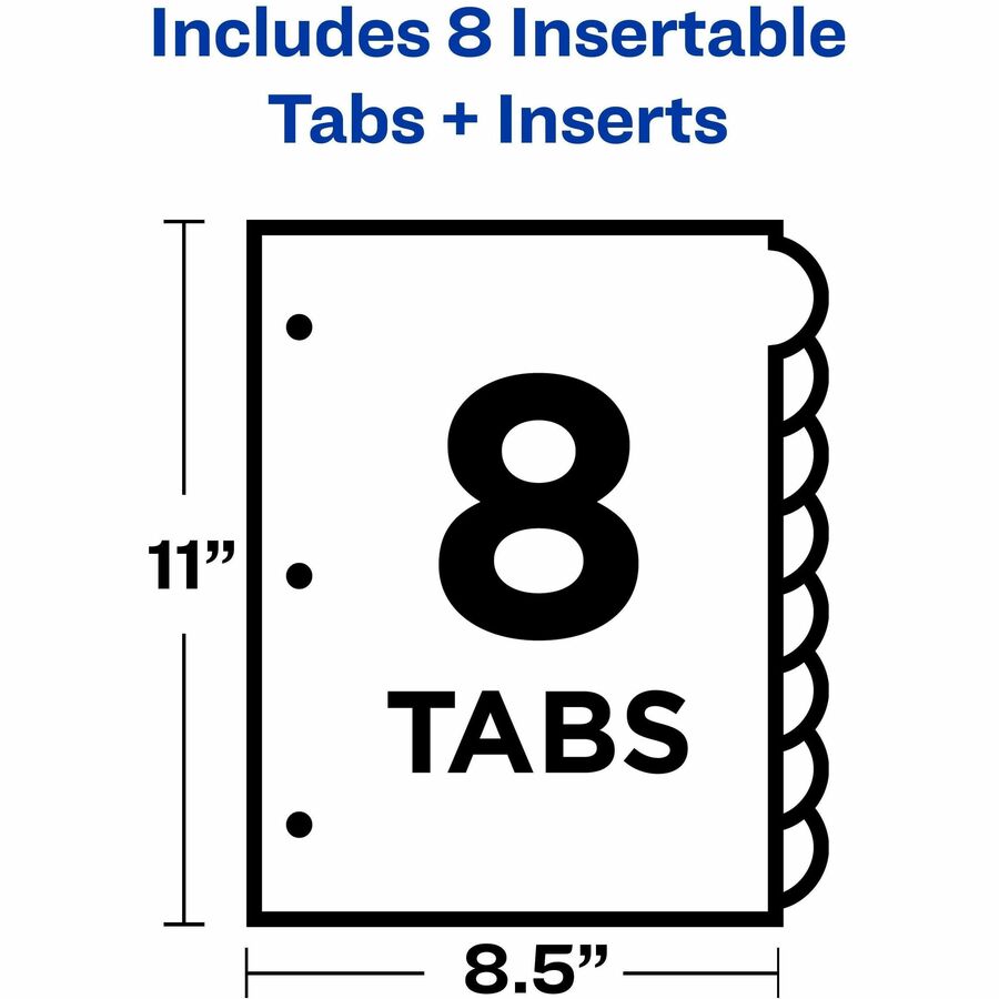 Avery® Insertable Style Edge™ Plastic Dividers, 8 tabs, 1 set - 11201