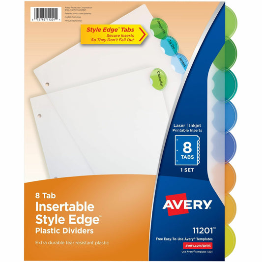 Avery® Insertable Style Edge™ Plastic Dividers, 8 tabs, 1 set
