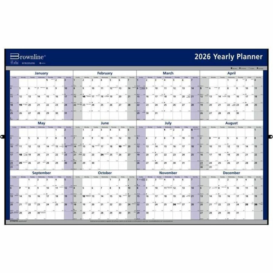 Brownline Reversable Yearly Wall Calendar, 24" x 36" , English - C172214