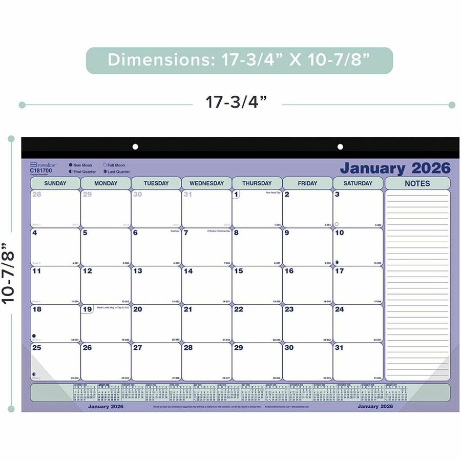 Blueline Monthly Desk Pad Calendar, 17-3/4" x 10-7/8" , English - C181700
