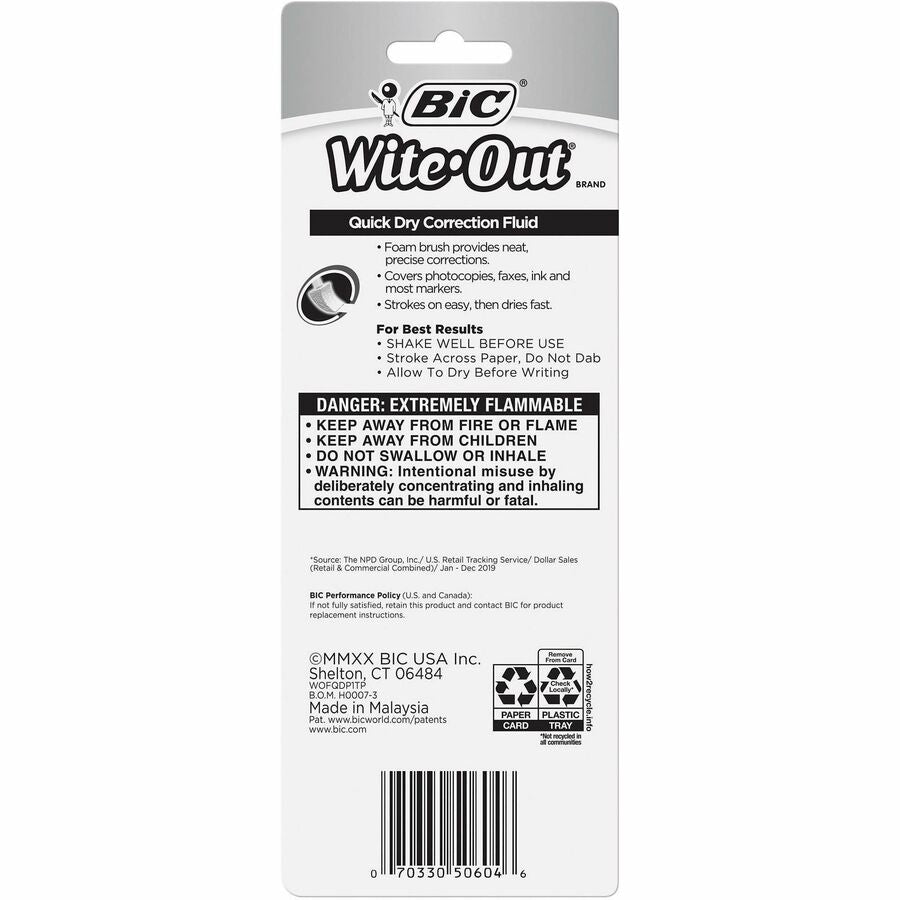 BIC Quick Dry Correction Fluid, White - WOFQDP1-WHI