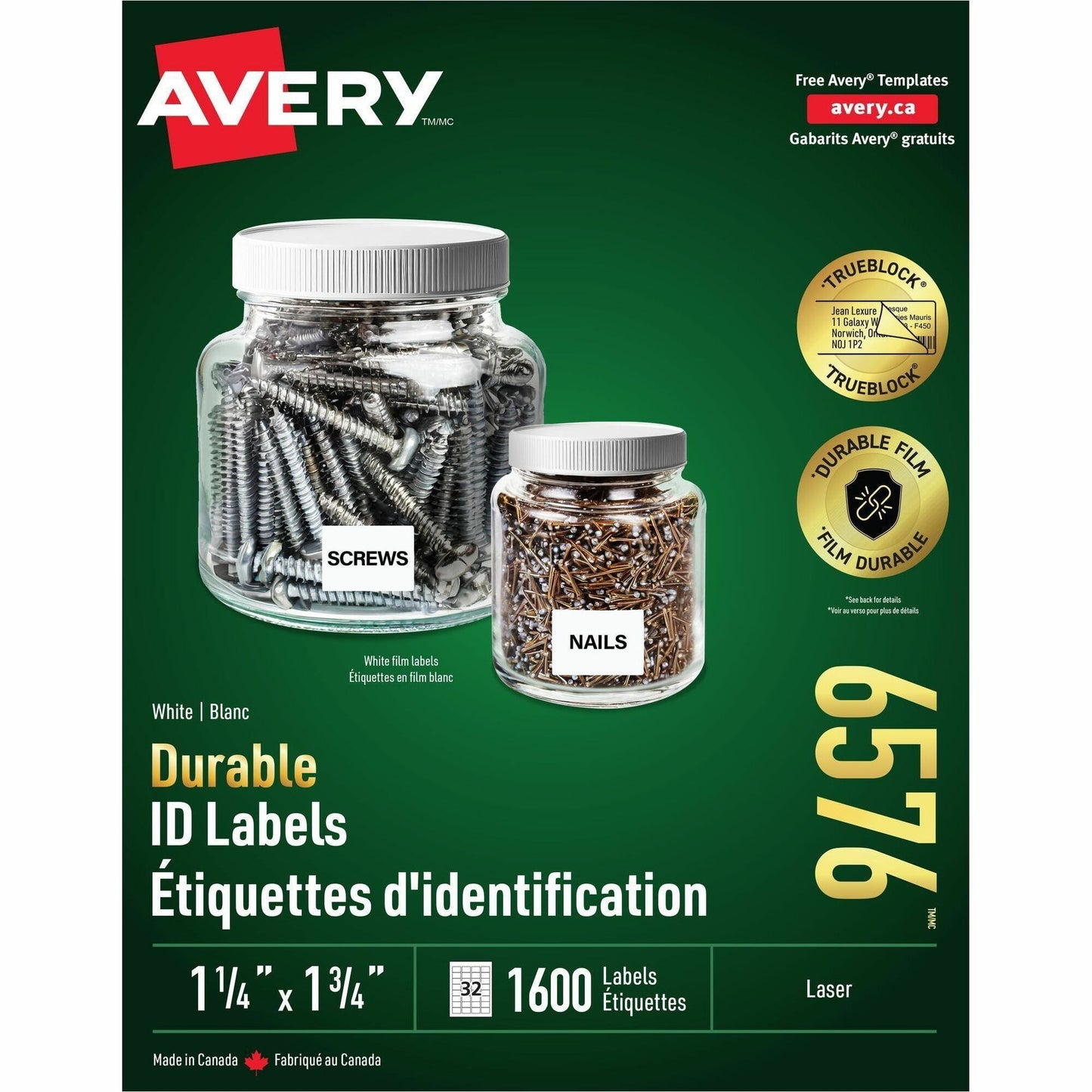 Avery® Durable ID Labelswith TrueBlock™ Technology for Laser Printers, 1-3/4" x 1¼"