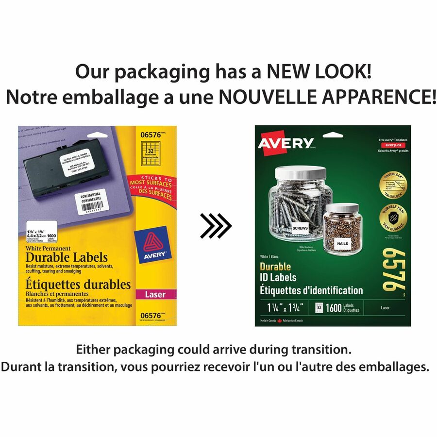 Avery Durable ID Labels with TrueBlock™ Technology for Laser Printers, 1-3/4" x 1-1/4" - 06576
