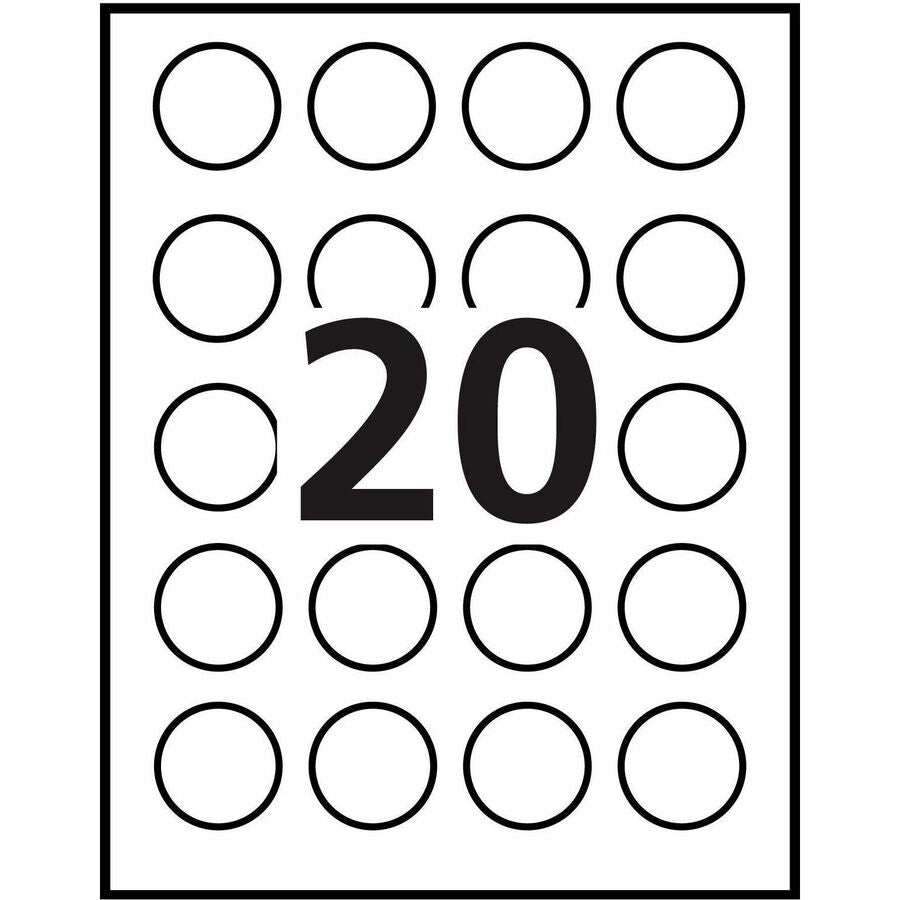 Avery® High-Visibility Labelsfor Inkjet Printers, 1-1/2" Diameter, White - 08293