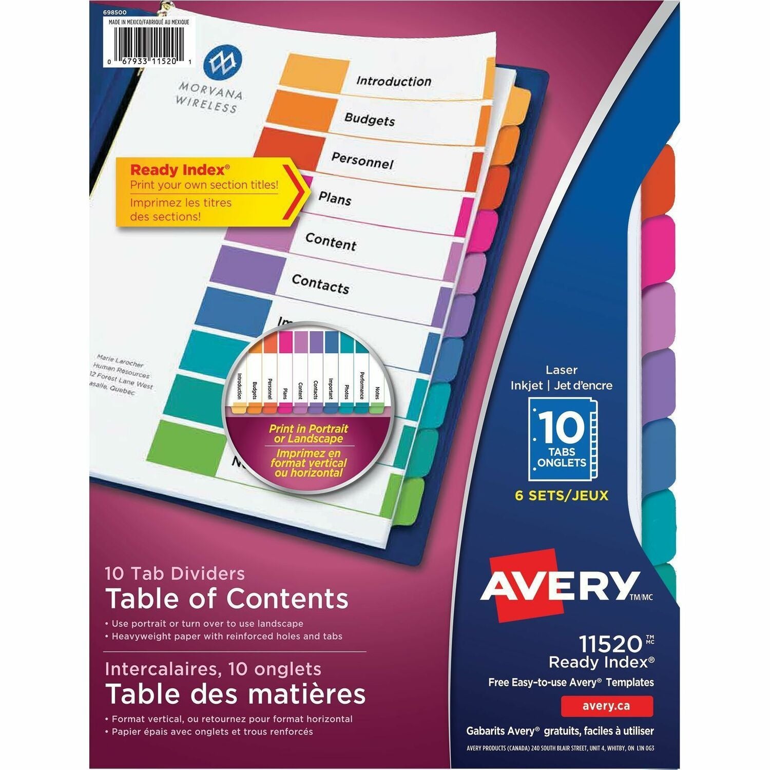 Avery® Ready Index® Table of Content Dividers, 10 tabs, 6 sets