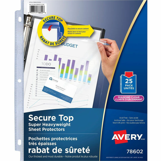 Avery® Diamond Clear Secure Top Sheet Protectors, 25/pk
