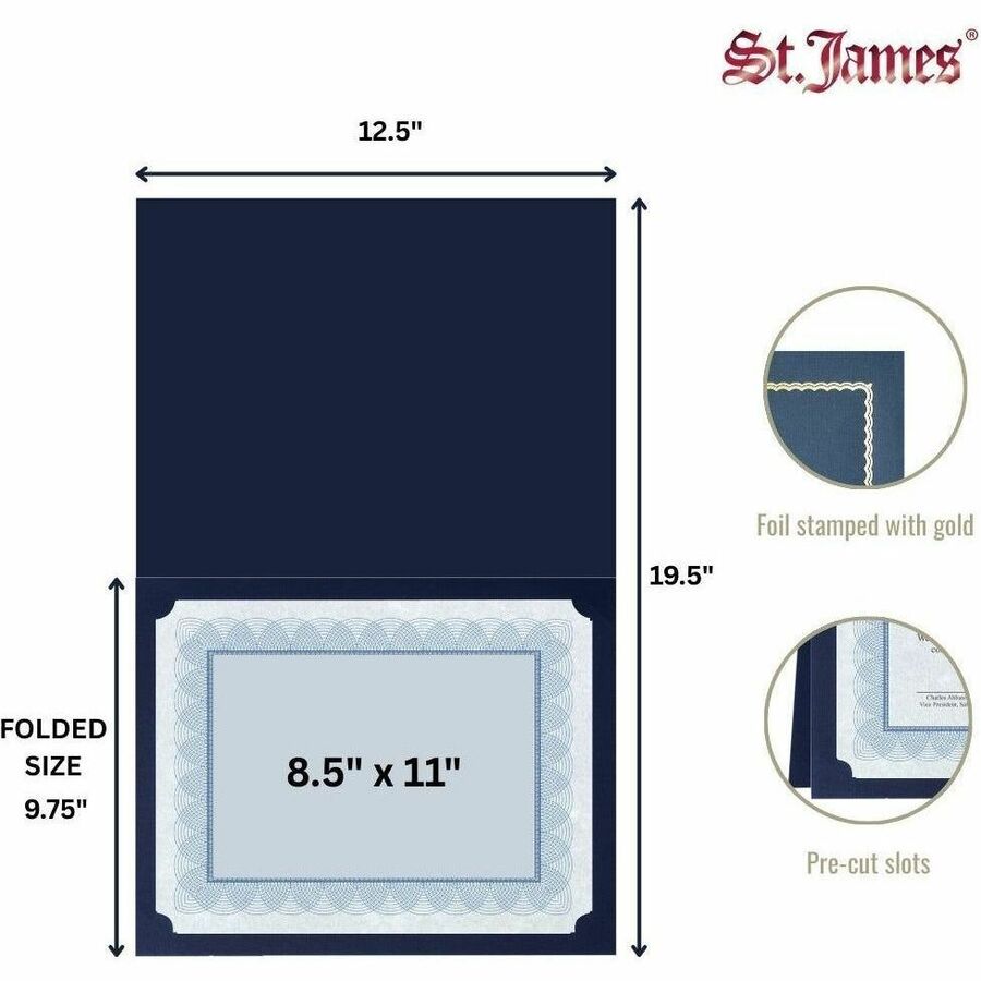 St. James® Classic Linen Certificate Holders with Gold Foil, Navy Blue, Pack of 5, 83434 - 83434