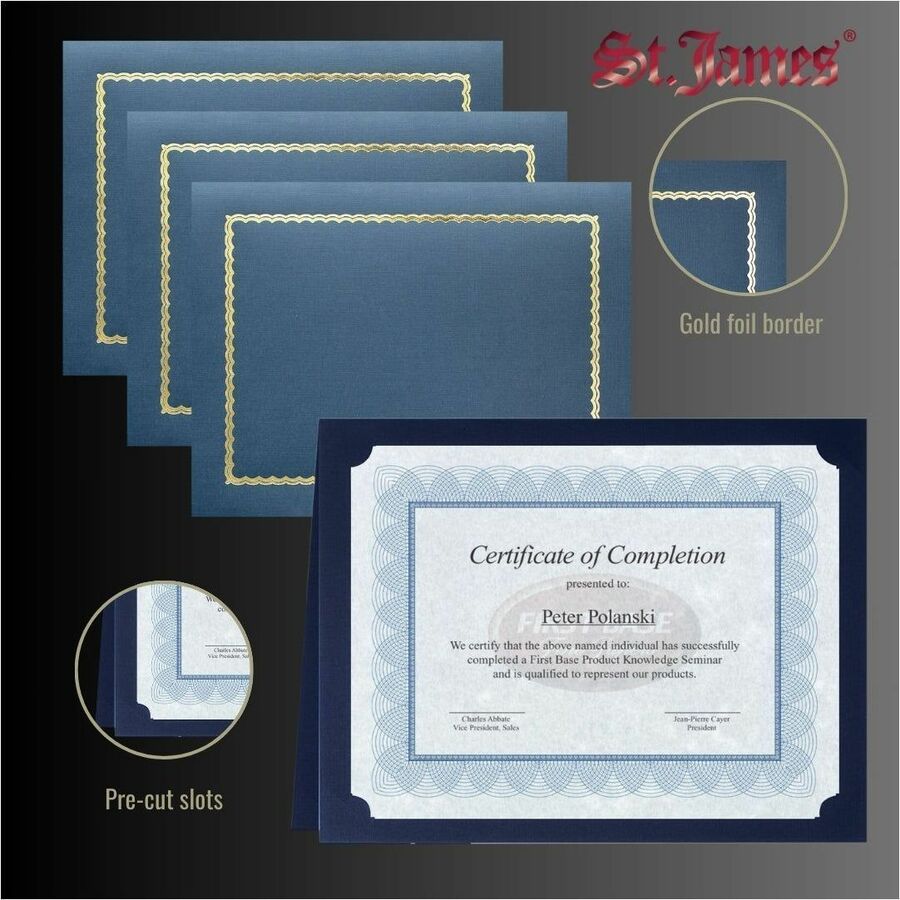 St. James® Classic Linen Certificate Holders with Gold Foil, Navy Blue, Pack of 5, 83434 - 83434