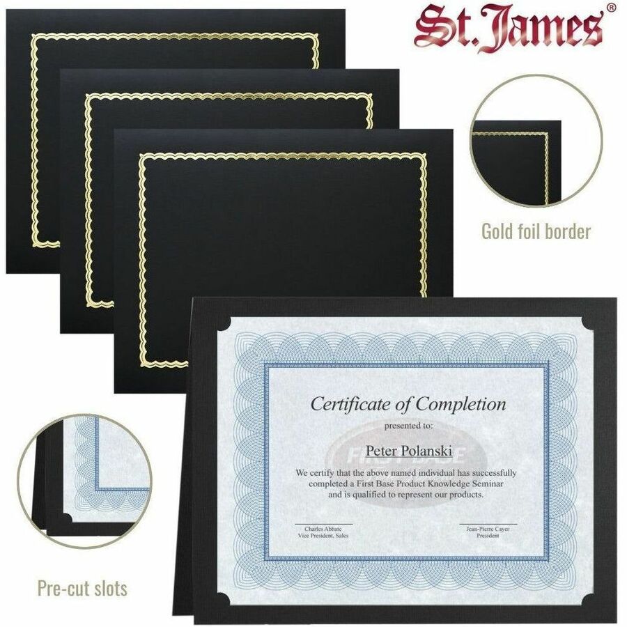 St. James® Classic Linen Certificate Holders with Gold Foil, Black, Pack of 5, 83464 - 83464