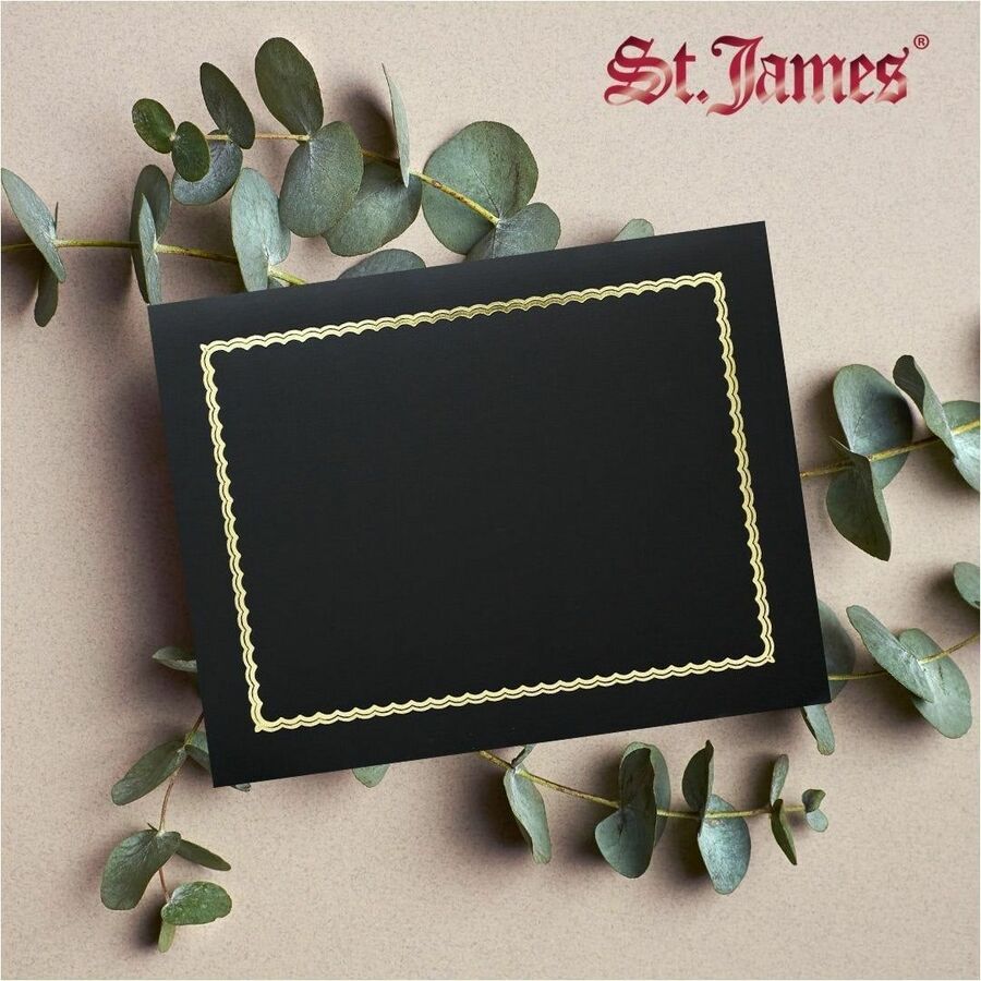 St. James® Classic Linen Certificate Holders with Gold Foil, Black, Pack of 5, 83464 - 83464