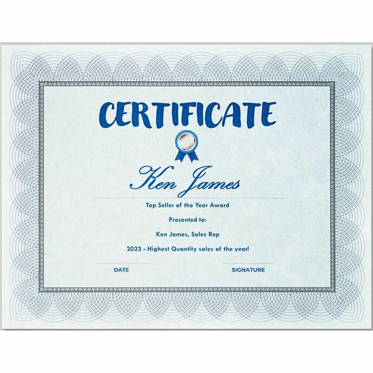 St. James® Certificates, 24 lb Paper, Regent Blue, Pack of 100, 83500