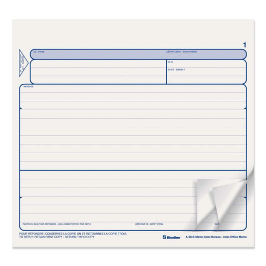 Blueline Triplicate Bilingual Inter-Office Memo Form