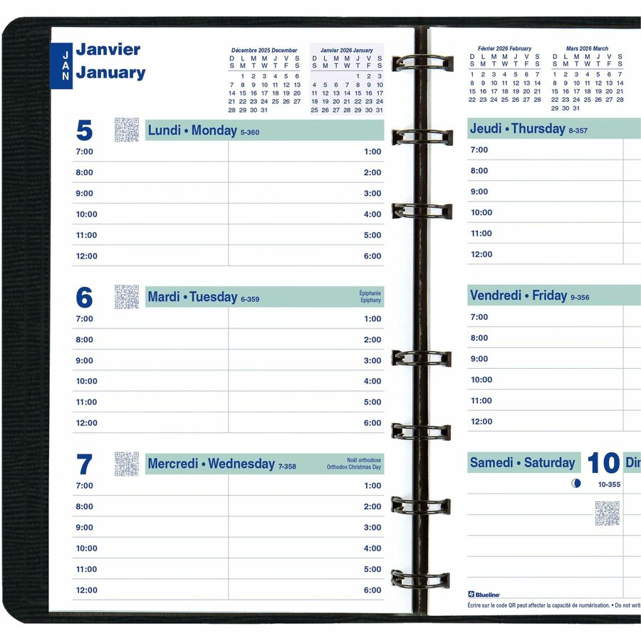 Blueline Essential Weekly Planner. 8" x 5" , Bilingual, Black - C510081BTX