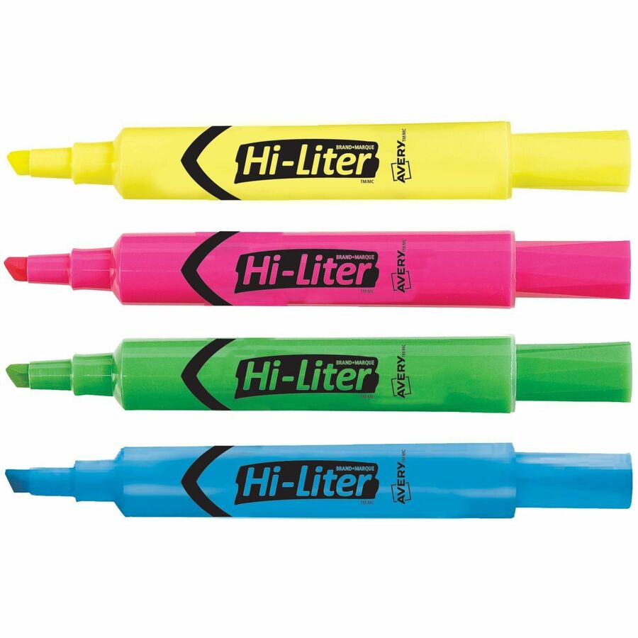Avery® Desk Style HI-LITER®, Assorted Colours, 4/pk - C83564