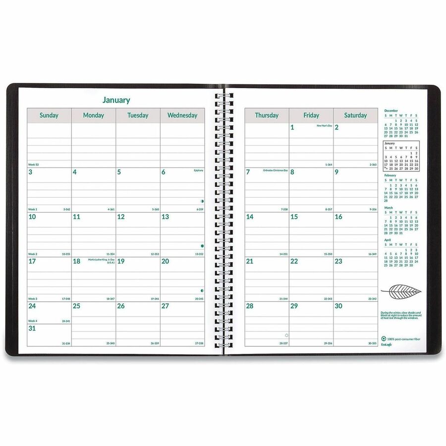Blueline EcoLogix 14-Month Monthly Planner, 11" x 8-1/2" , English - CB435W.BLK