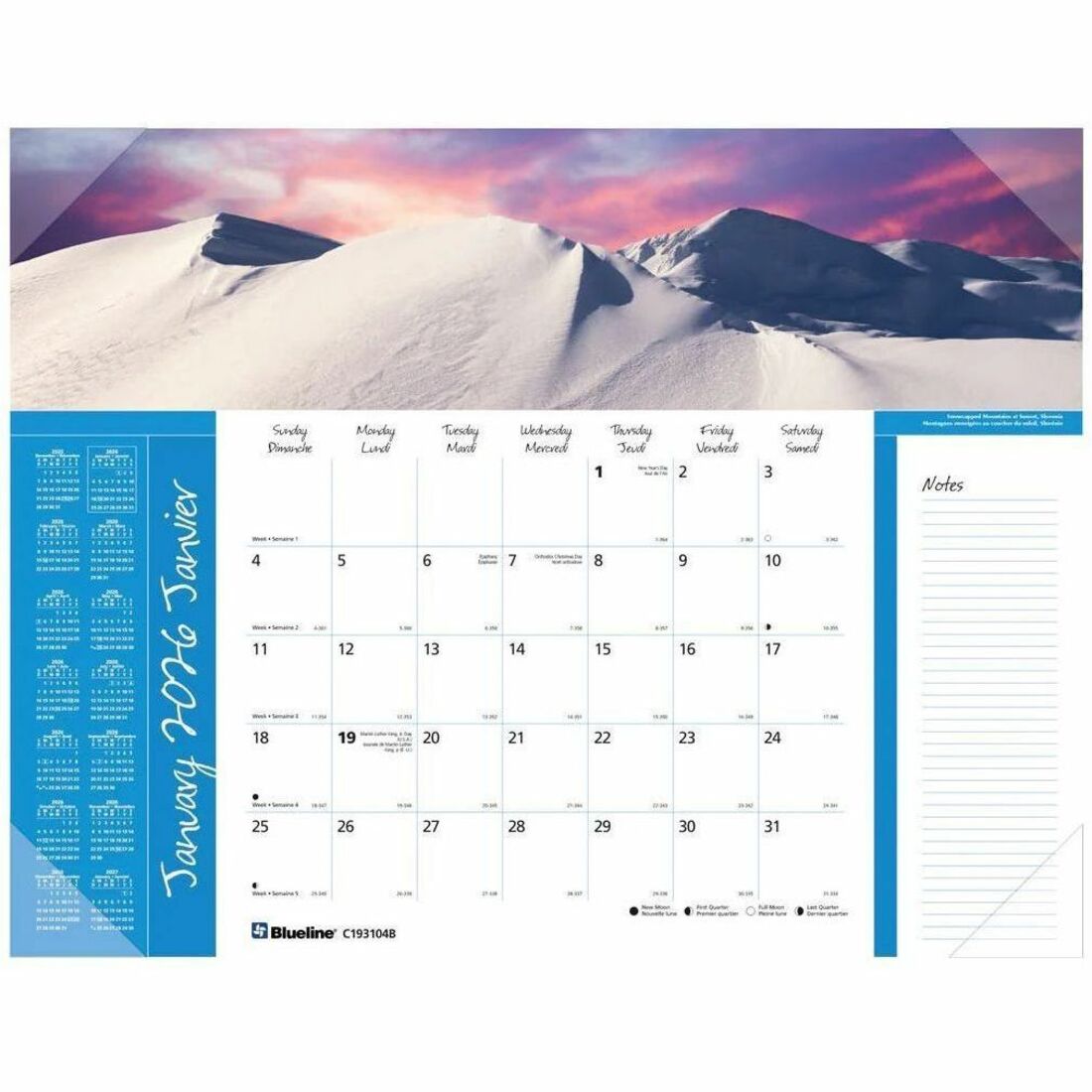 Blueline World Panoramas Monthly Desk Pad Calendar, 22" x 17" , Bilingual