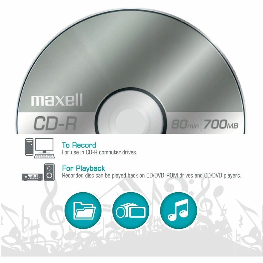 Maxell CD-R700 CD Recordable Media - CD-R - 48x - 700 MB - 25 Pack - Light Green - 648445