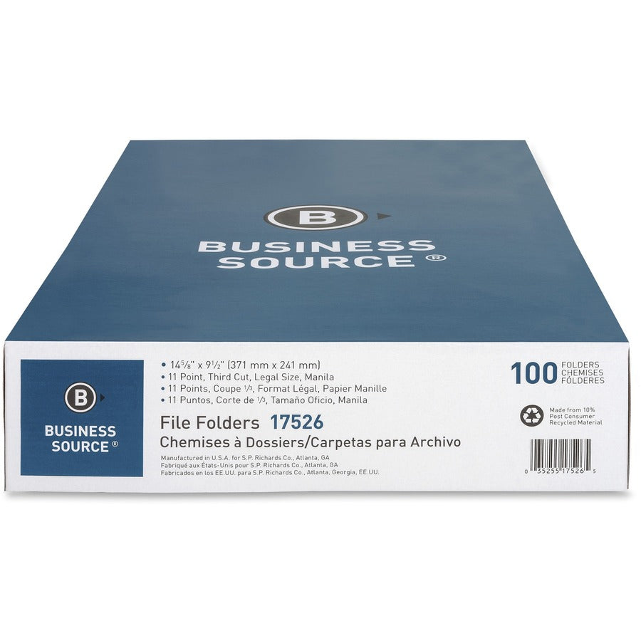 Business Source 1/3 Tab Cut Legal Recycled Top Tab File Folder - 17526