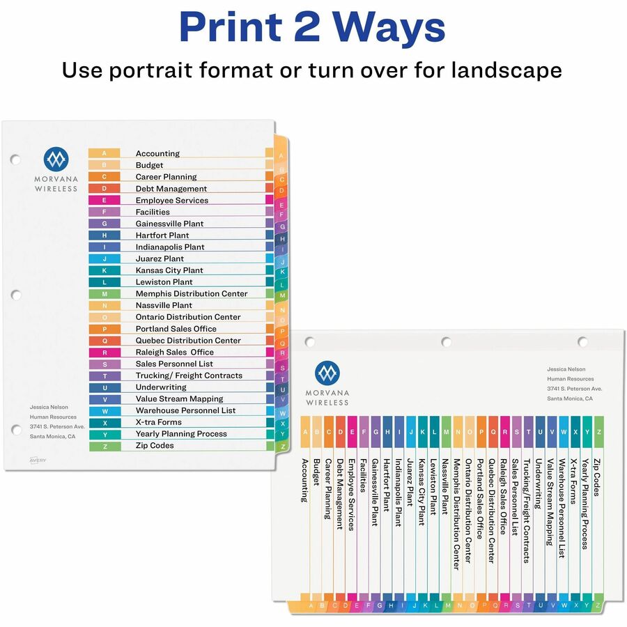 Avery® Ready Index® Table of Contents Dividers for Laser and Inkjet Printers, A-Z - 11125