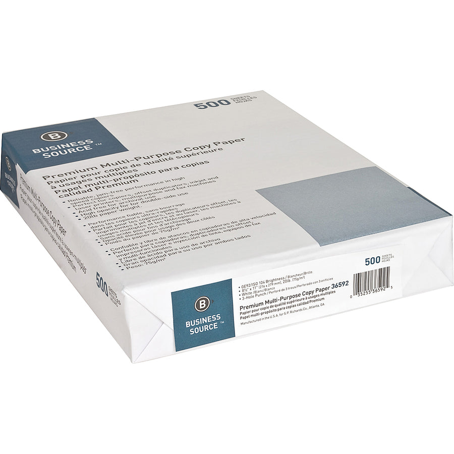 Business Source 3HP Premium Multipurpose Copy Paper - White - 36592