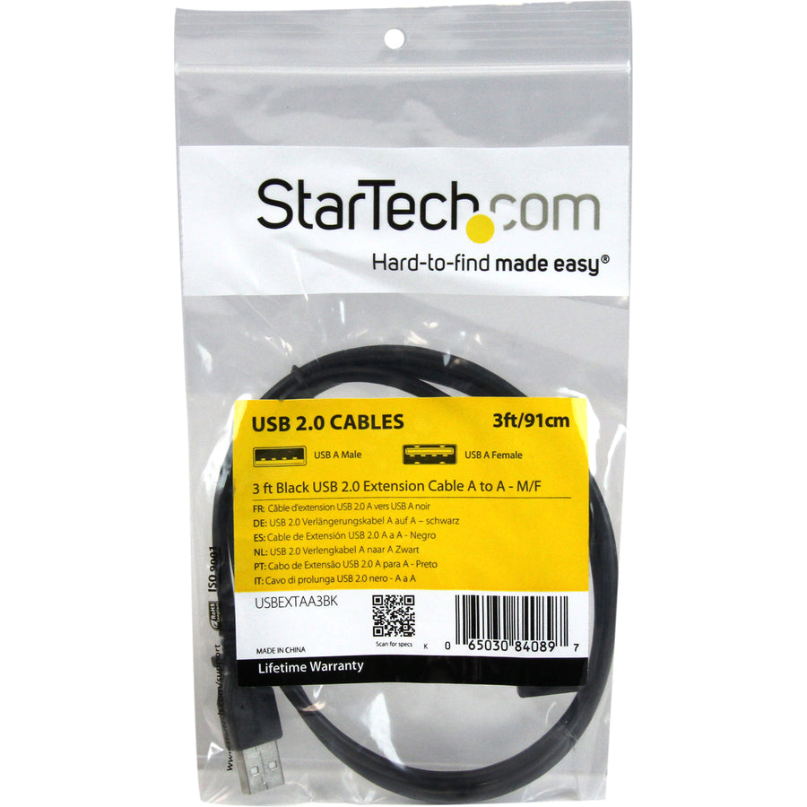 StarTech.com 3 ft Black USB 2.0 Extension Cable A to A - M/F - USBEXTAA3BK
