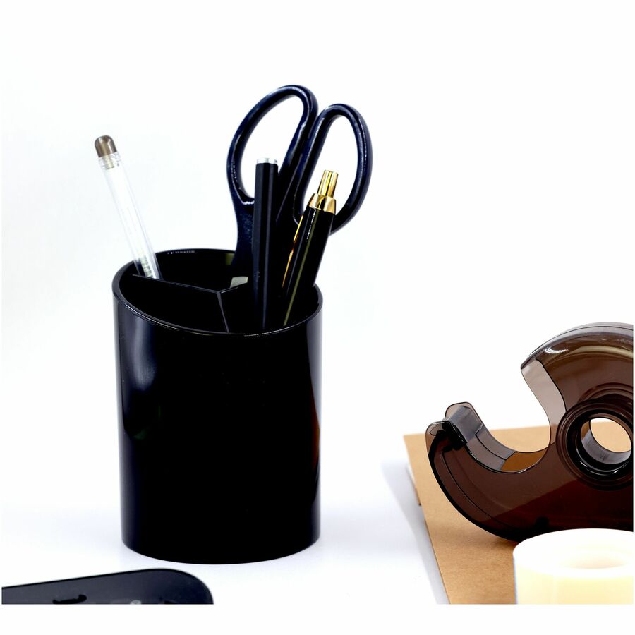 Business Source Large 3-Compartment Plastic Pencil Cup - 32355