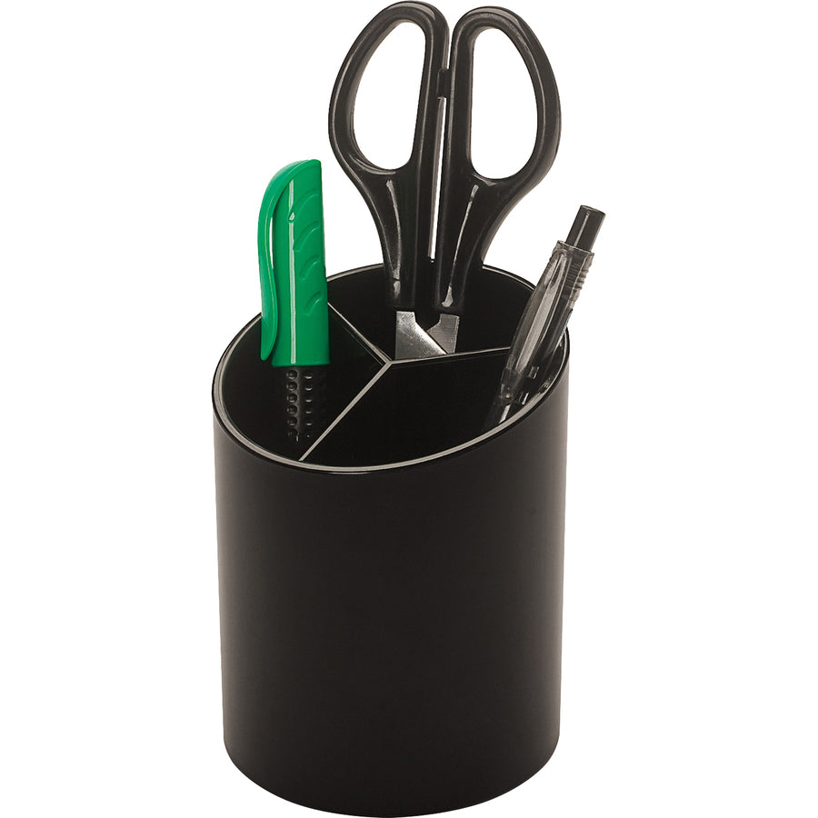Business Source Large 3-Compartment Plastic Pencil Cup - 32355