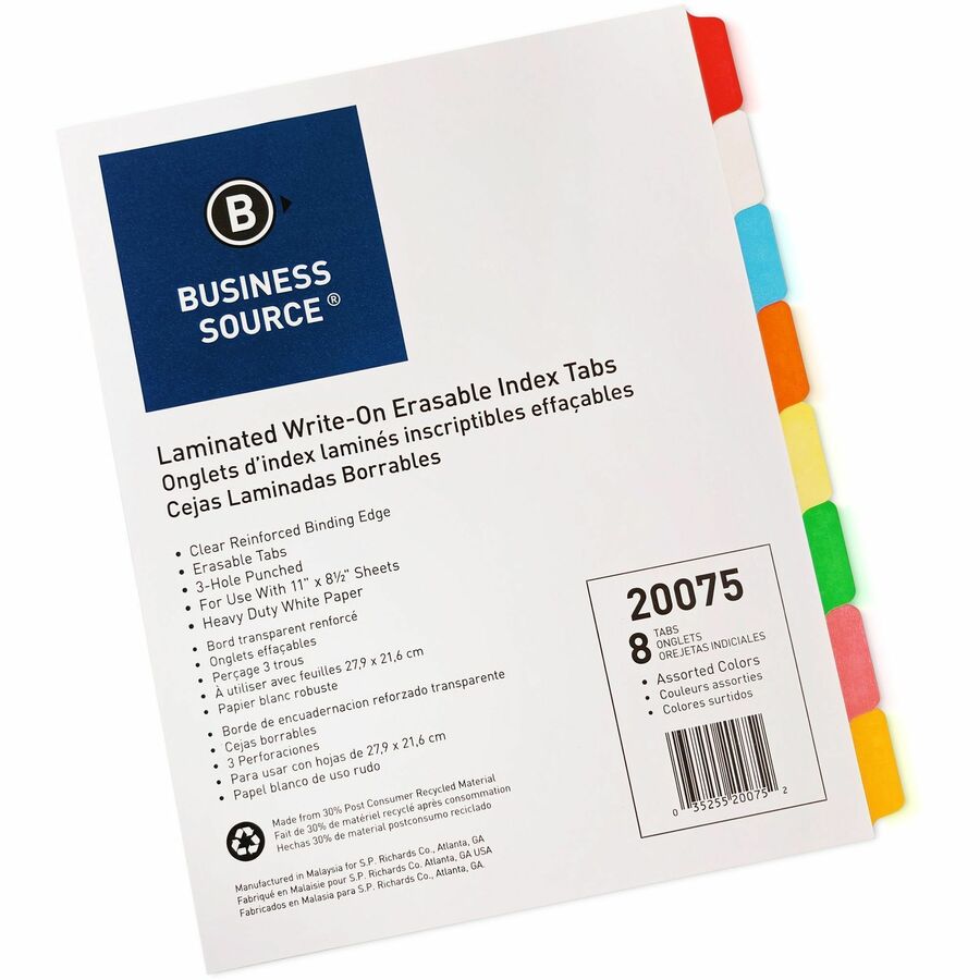 Business Source Laminated Write-On Tab Indexes - 20075