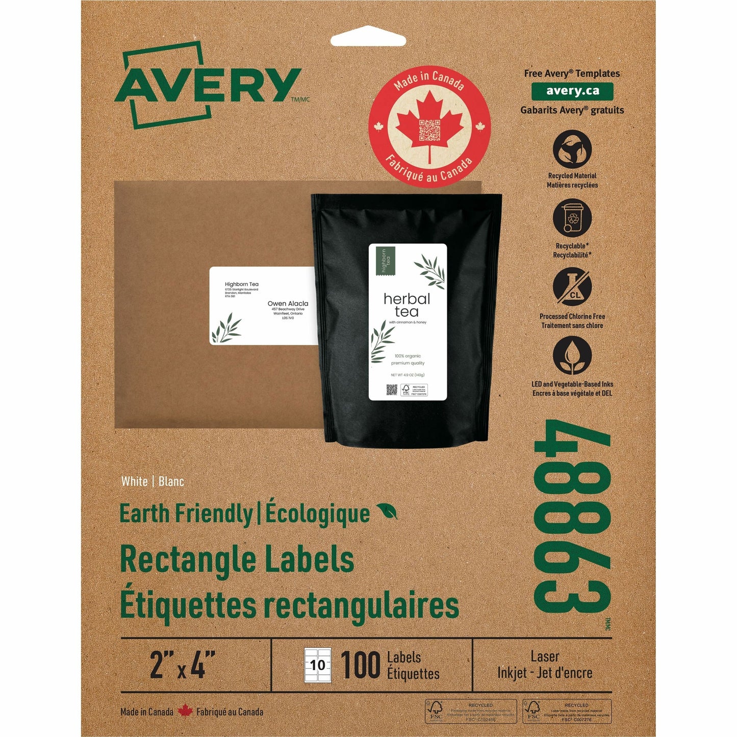 Avery® Eco-Friendly Shipping Labelsfor Laser and Inkjet Printers, 2" x 4"