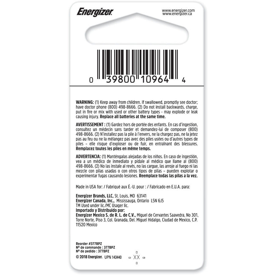Energizer 377 Watch/Electronic Battery - 377BPZ