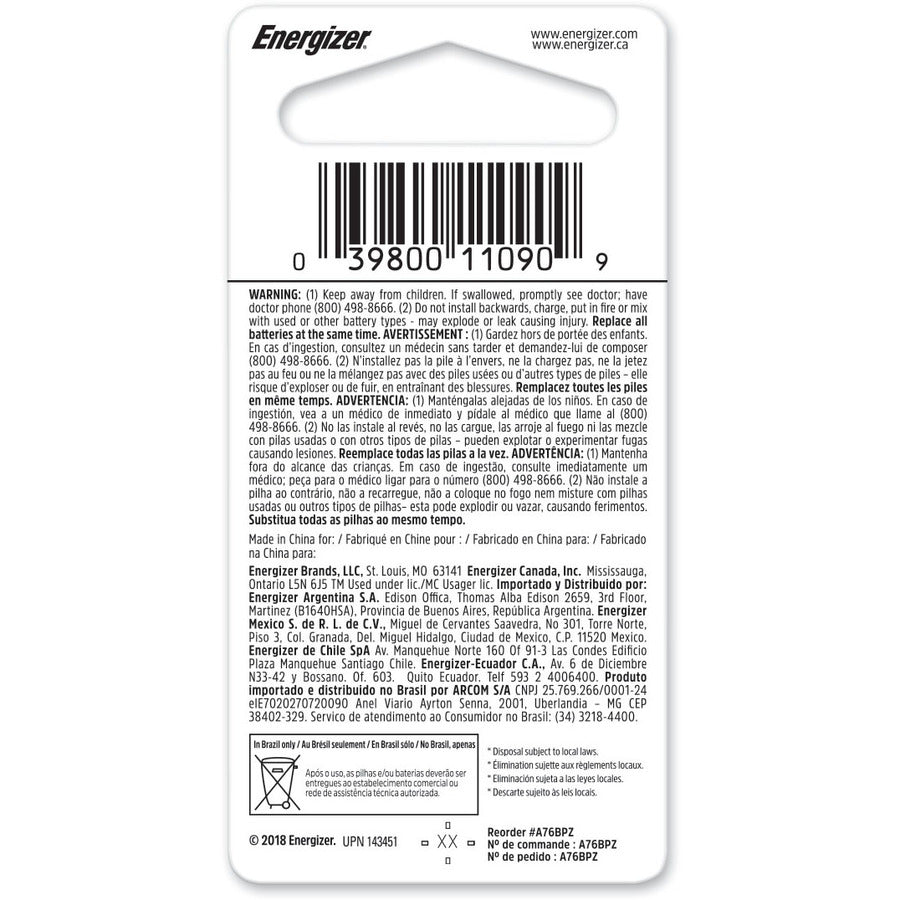 Energizer A76 Watch/Electronic Battery - A76BPZ