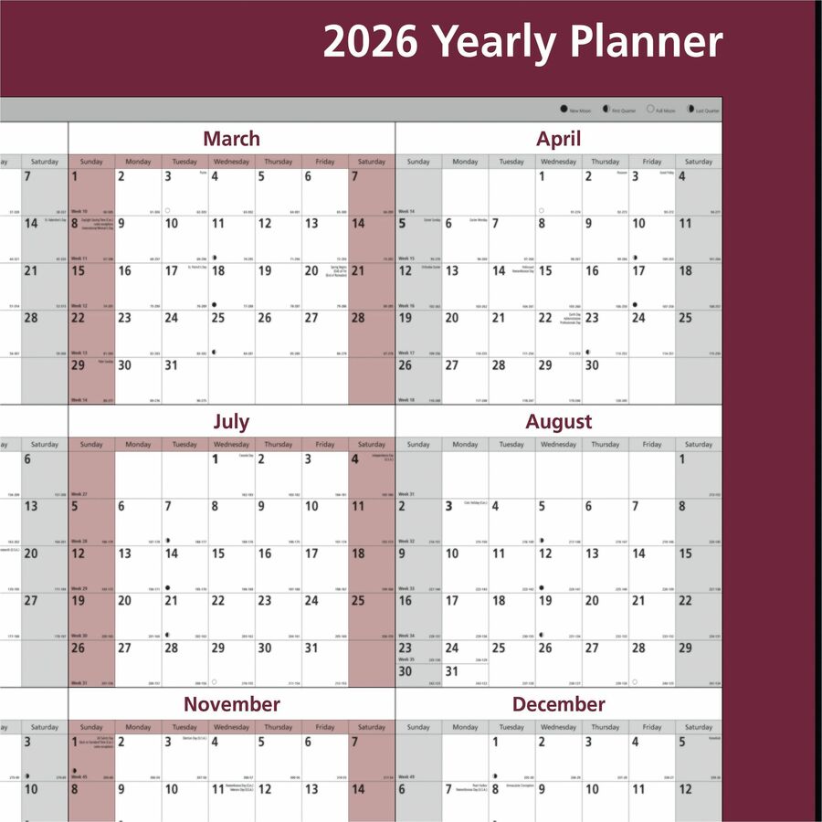 Brownline Laminated Reversable Yearly Wall Calendar, 32" x 48" , English - C177468