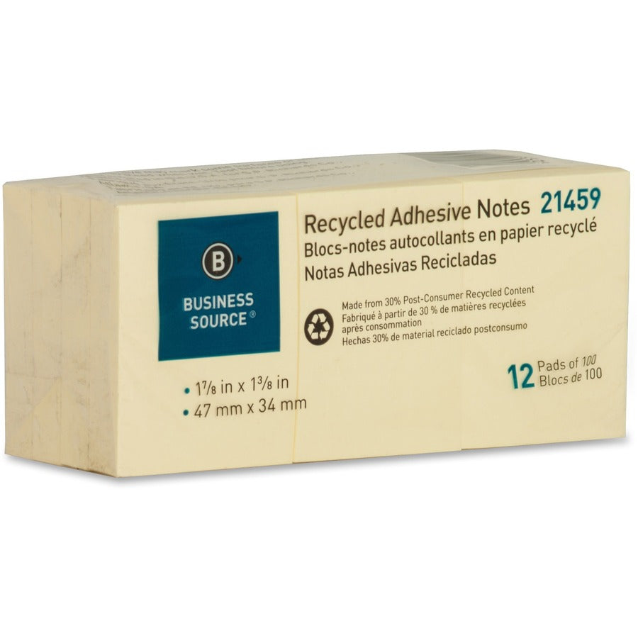 Business Source Yellow Adhesive Notes - 21459