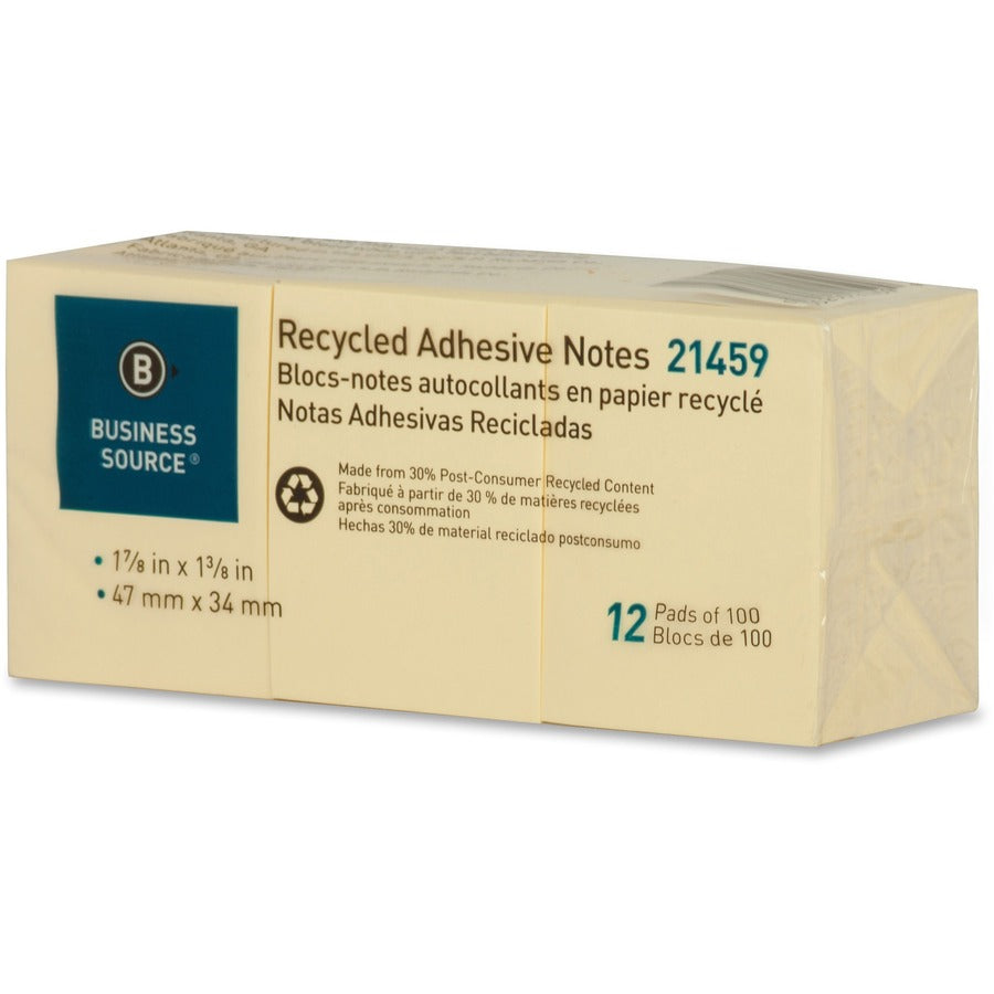 Business Source Yellow Adhesive Notes - 21459