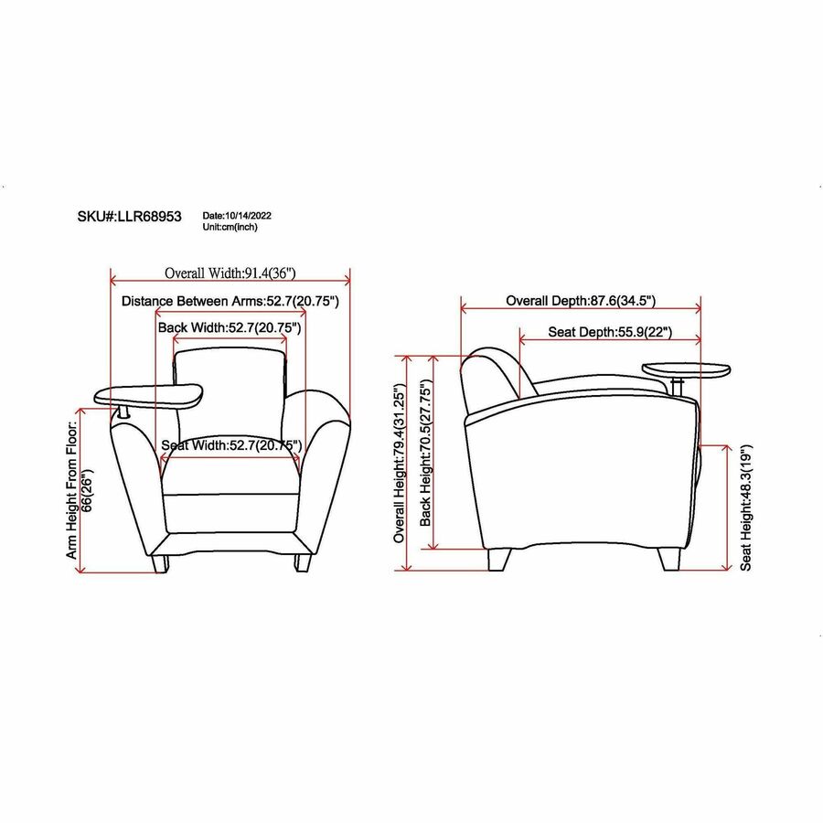 Lorell Accession Club Chair with Tablet Tray - 68953