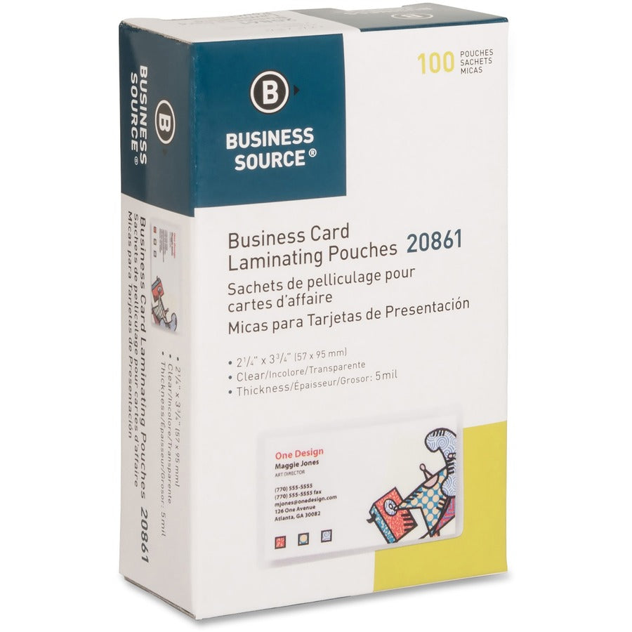 Business Source 5 mil Business Card Laminating Pouches - 20861
