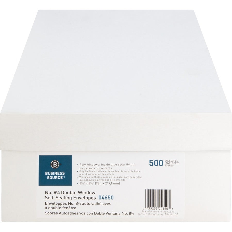 Business Source Double Window No. 8-5/8 Check Envelopes - 04650