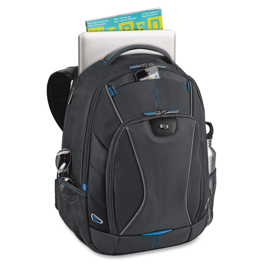Solo Tech Carrying Case (Backpack) for 17.3" Apple iPad Notebook, Digital Text Reader, Tablet PC, Accessories - Black, Blue - TCC703-4/20