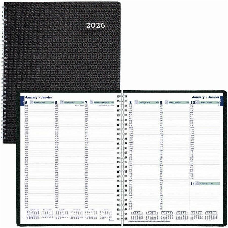 Blueline DuraFlex Weekly Planner. 11" x 9-1/16" , Bilingual, Black