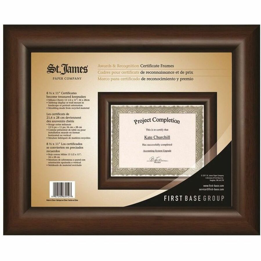 St. James® Certificate/Diploma/Document Frame, 8.5x11" , Milano Cherry, 83912 - 83912