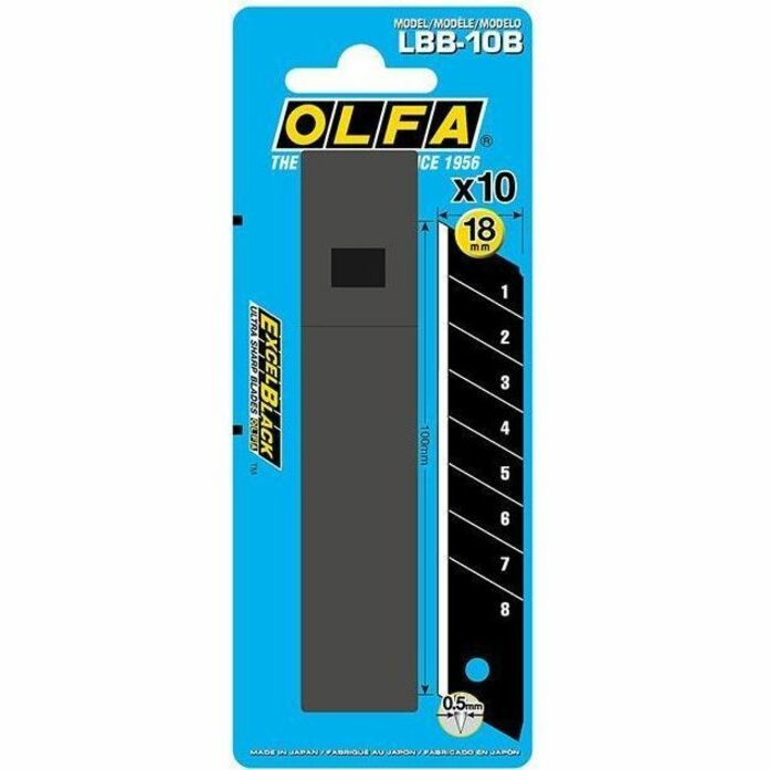 Olfa 10 ultra sharp heavy-duty blades in a plastic case. Blister packed - LBB-10B