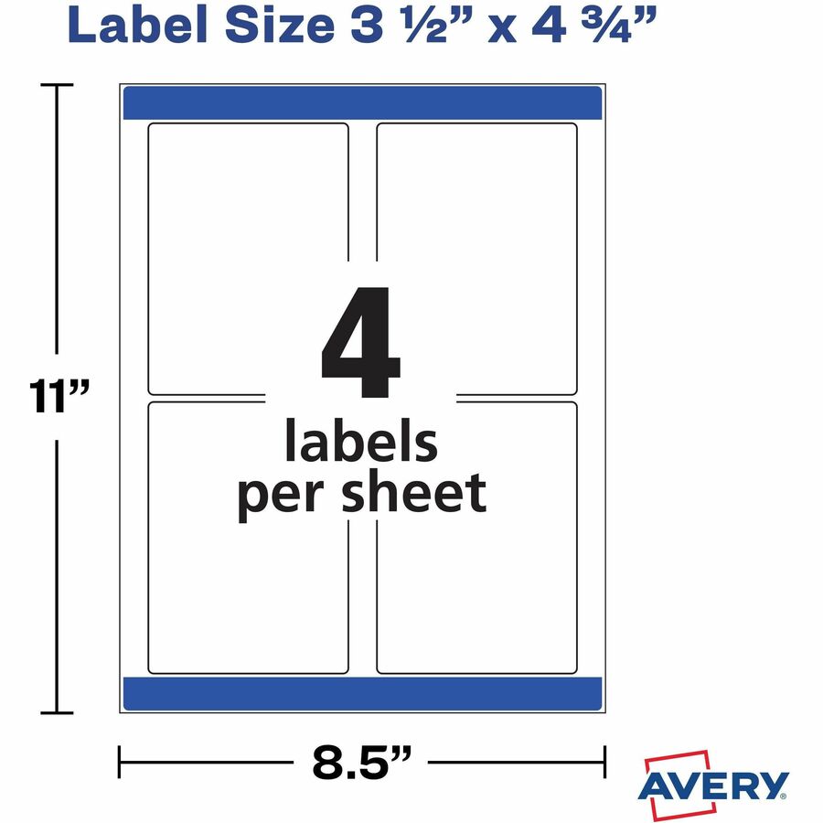 Avery® Durable White Rectangle Film Labels 4-3/4" x 3-1/2" , Removable Adhesive, for Laser and Inkjet Printers - 22827