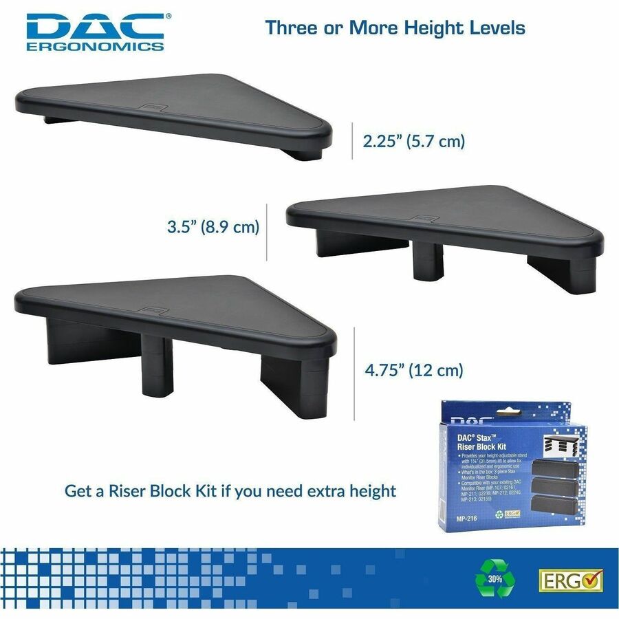 DAC® Stax MP-197 Height Adjustable Corner Monitor Riser, Black - 02184