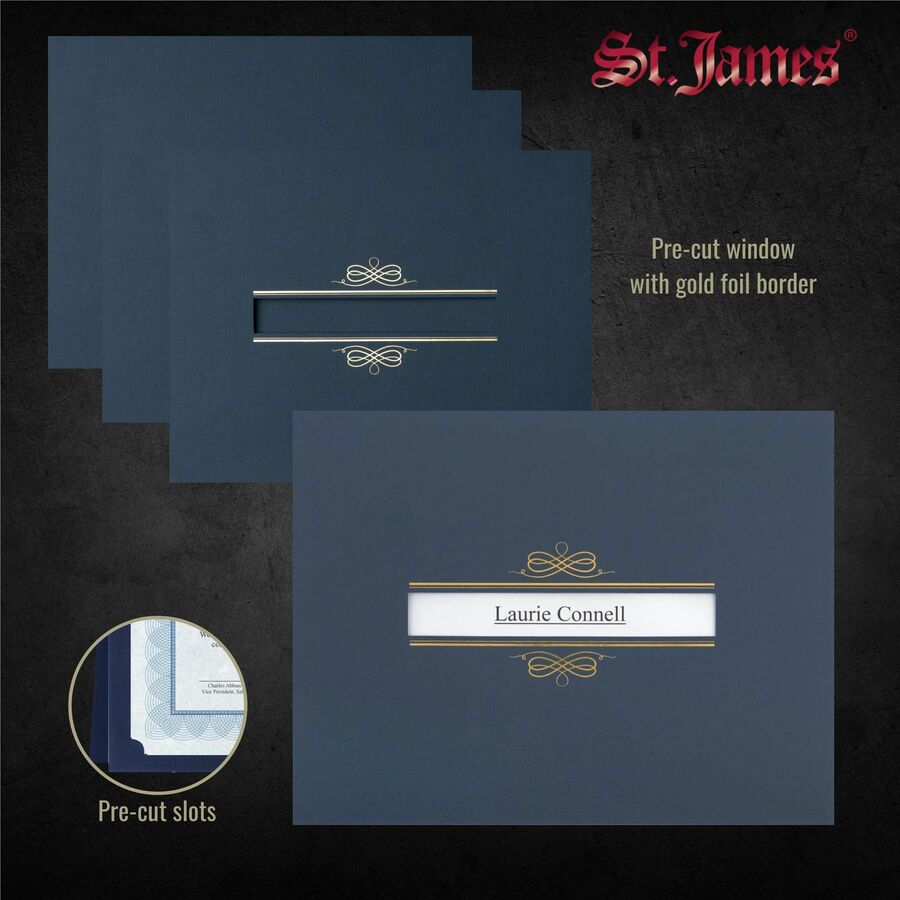 St. James® Certificate Holders with Window, Linen, Navy Blue, Pack of 5, 83538 - 83538