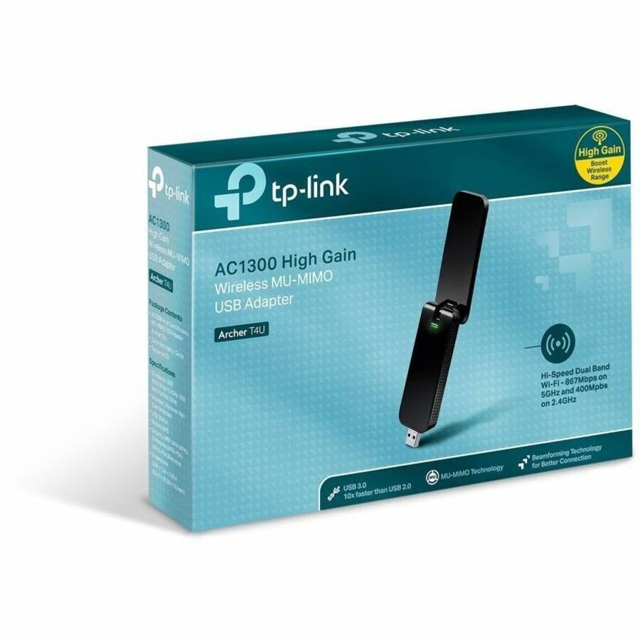 TP-Link Archer T4U IEEE 802.11 a/b/g/n/ac Dual Band Wi-Fi Adapter for Desktop Computer, Media Player, Notebook, Smart TV - Archer T4U