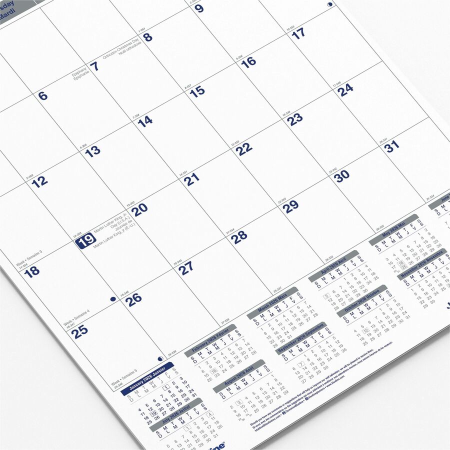 Blueline Net Zero Carbon Monthly Wall Calendar, 12" x 17" , Bilingual - C171303B