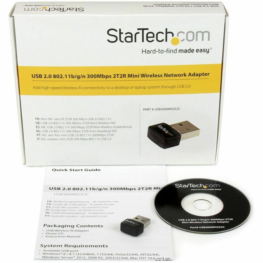 StarTech.com USB 2.0 300 Mbps Mini Wireless-N Network Adapter - 802.11n 2T2R WiFi Adapter - USB300WN2X2C