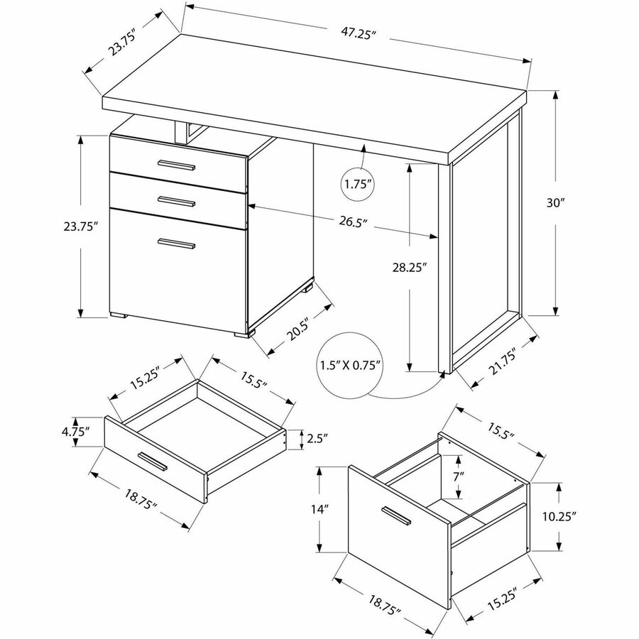 Monarch Specialties Computer Desk - 48"L / Dark Taupe Left OR Right Facing - I 7326