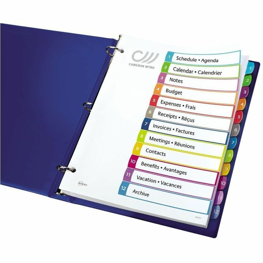 Avery Ready Index® Customizable Table of Contents Dividers 12 Tabs, for Laser and Inkjet Printers - 11843